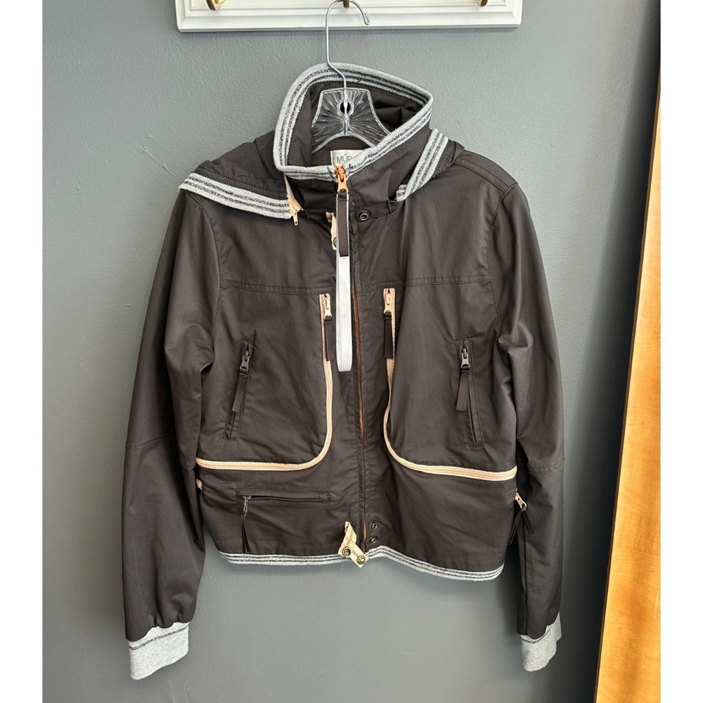 Mur Mur Parachute Jacket Womens Size L Brown Zip Hood Cargo Lightweight Coat